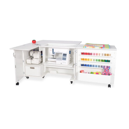 Arrow K8411 Wallaby Kangaroo Sewing, Cutting, Quilting, Crafting Cabinet and Table, Includes Storage and Airlift, Portable with Wheels White Ash Finish