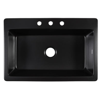 Sinkology Jackson Matte Black Fireclay Drop-In Kitchen Sink - 33 Inch Single Bowl - SureFire Fireclay Won't Chip, Crack, or Stain - 3-Hole - Sinkology Everyday Warranty - Fits 36 Inch Cabinet