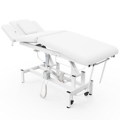 Dolonm 2 Motors Electric Massage Table, Hydraulic Electric Lift Adjustable Waist and Height Lifting Functions for Treatment, Physical Therapy, Spinal Massage, Facial Spa, Waxing, Tattooing - White