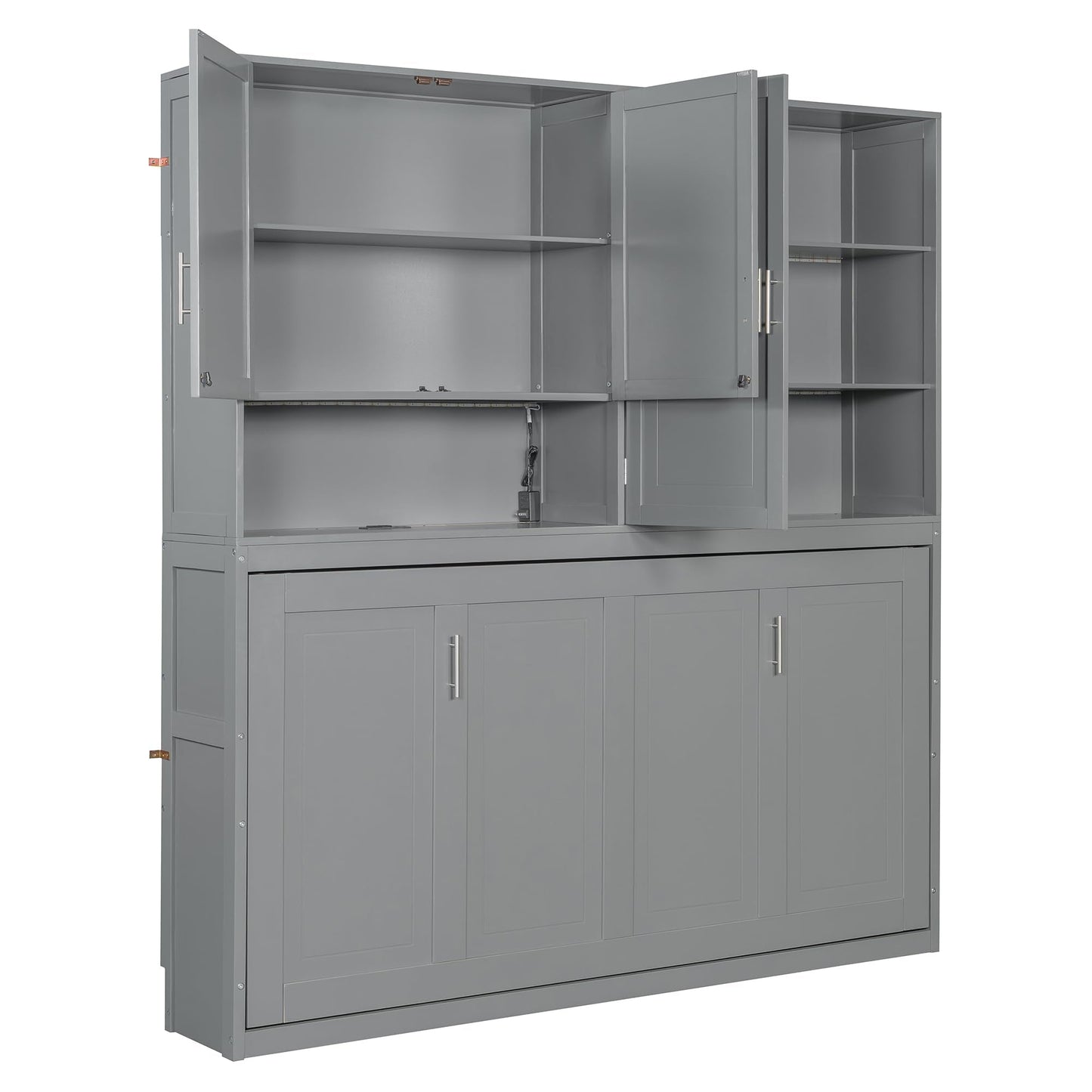 Ball & Cast Twin Size Murphy Bed,Foldable Wall Bed with Top Cabinet,Storage Shelves,Hidden Cabinet Bed Frame with Led Light and USB Port for Bedroom,Guest Room,Space Saving,No Box Spring Needed, Gray