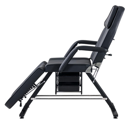Massage Salon Tattoo Chair with Two Trays Esthetician Bed Hydraulic Stool Multi-Purpose 3-Section Facial Bed Table Adjustable Beauty Barber Spa Equipment Black