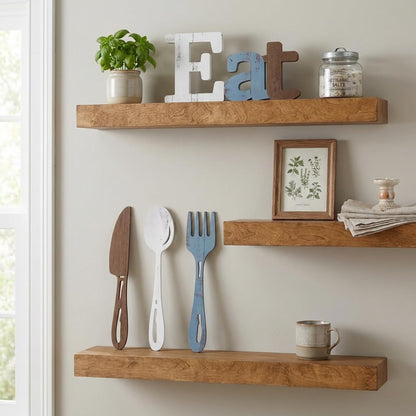 Benlarky Wooden Eat Sign for Kitchen Wall Decor, 4 Pcs Rustic Farmhouse Wall Art with Detailed Spoon Knife Fork, Large Wood Letters Decor for Dining Room, Home Restaurant Kitchen Decor Housewarming Gift