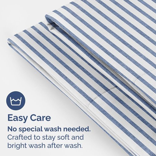 King Pillow Cases by [Brand Name] - Ultra Soft Hotel Quality Covers | 4-Piece Set in Blue Stripes - Wrinkle Free & Fade Resistant