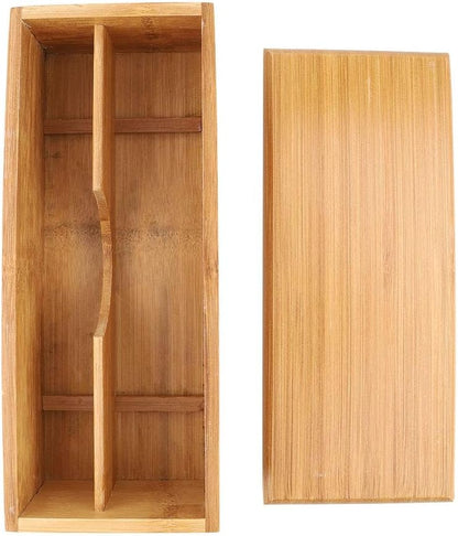 Cutlery Box with Lid, Japanese Chopsticks Box Tableware Spoon Cage, Bamboo Chopstick Spoon Storage Box for Kitchen