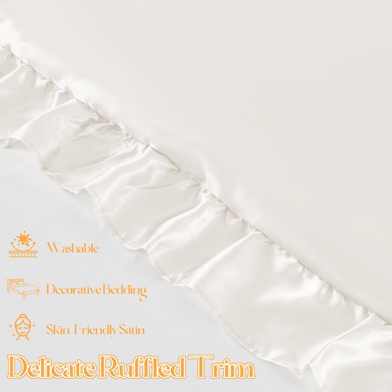 NSGZ Ruffled Satin Pillowcase Set of 2, Standard Size Silky Pillow Shams for Hair and Skin Care, Ivory White Satin Pillow Covers with Envelope Closure, Anti Wrinkle Pillow Cases for Classic Room Decor