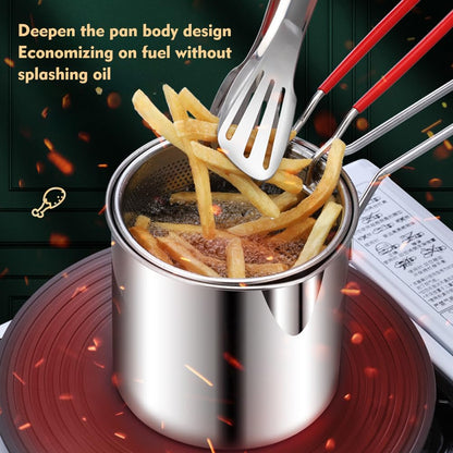 Deep Fryer Pot with Basket and Handle, Stainless Steel Frying Pan Mini Fryer Soup Pot with Tongs and Lid Japanese Tempura Fryer Deep Fryers Frying Pot for Fish Shrimp Chicken and Fries