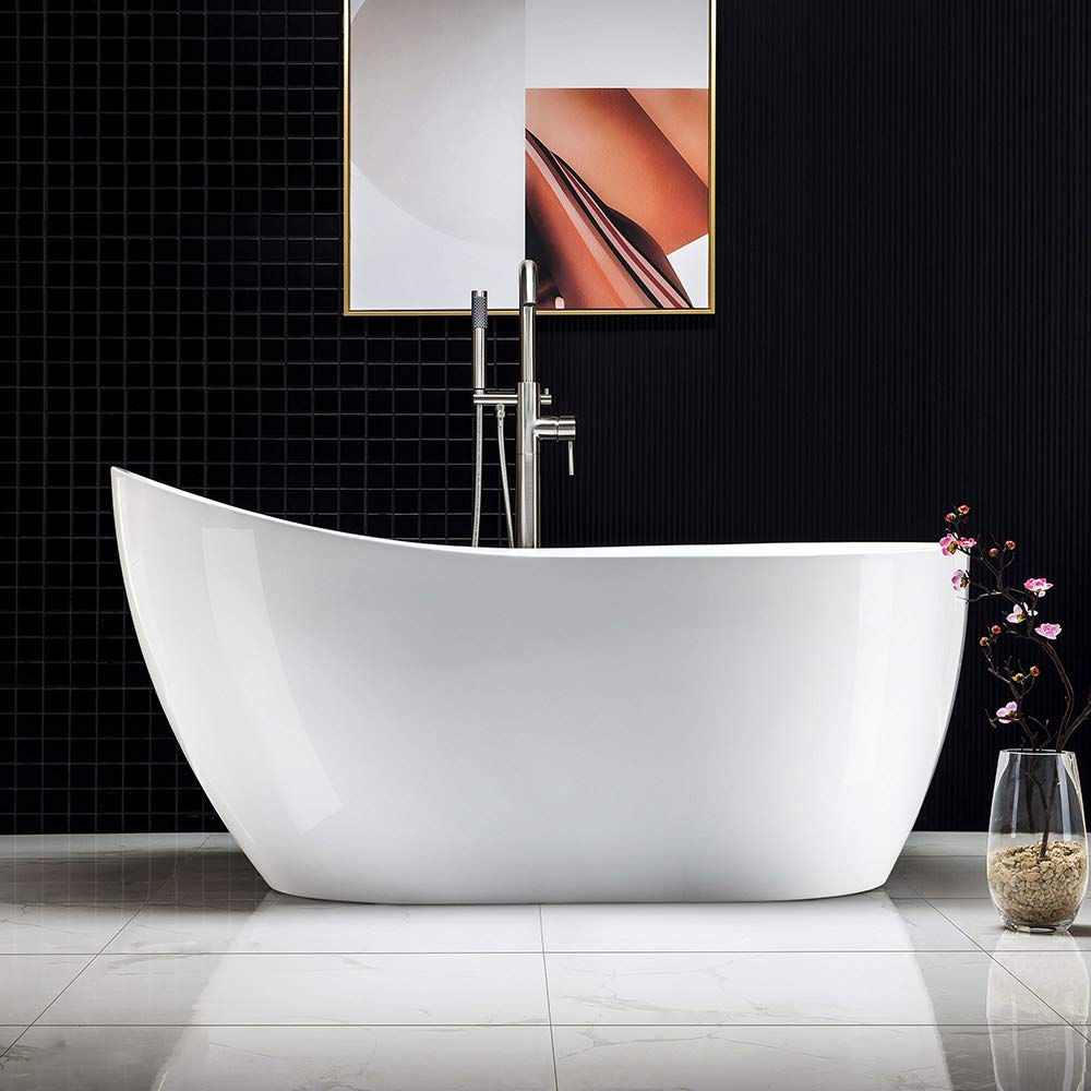 Woodbridge 59" Acrylic Freestanding Bathtub Contemporary Soaking Tub with Brushed Nickel Overflow and Drain BTA1530