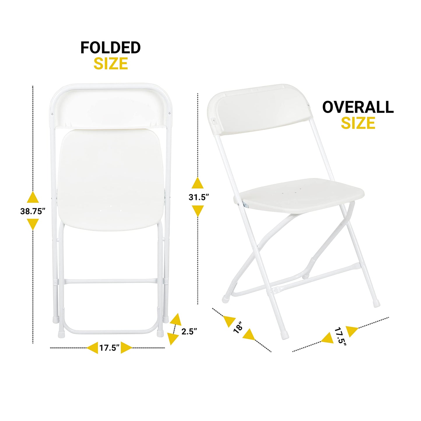 UPGORILO Set of 10 Folding Plastic Chairs in White - 650 lbs. Static Weight Capacity per Chair