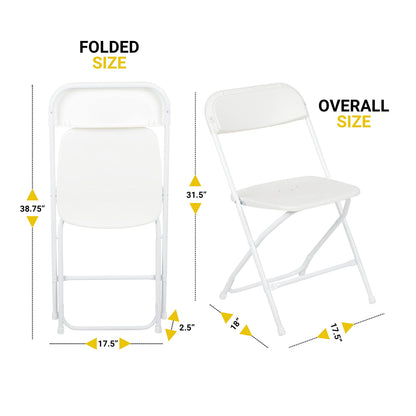 UPGORILO Set of 10 Folding Plastic Chairs in White - 650 lbs. Static Weight Capacity per Chair