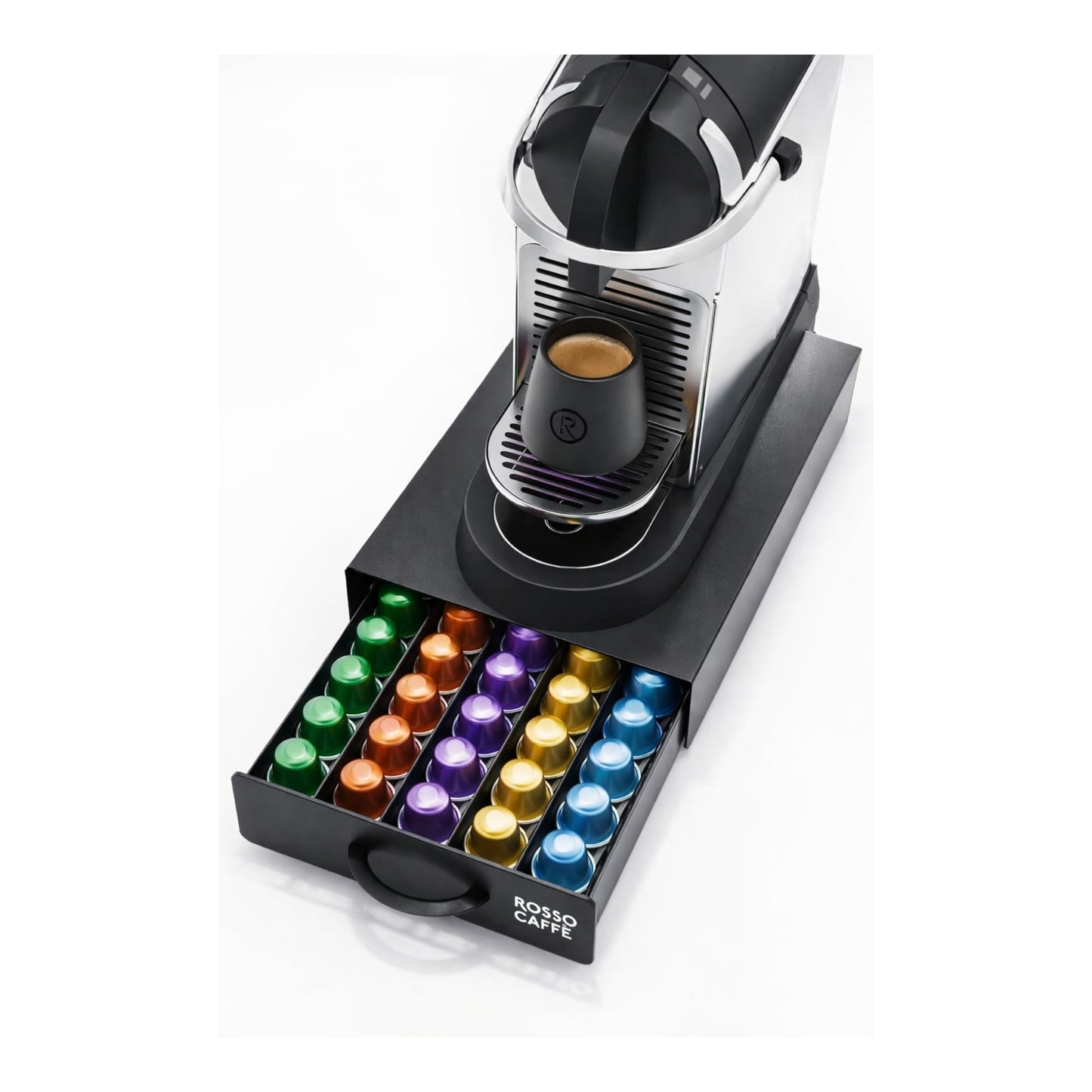 ROSSO CAFFÈ Coffee Capsule Drawer Organizer Compatible with Nespresso Original Machines, Holds 45 Capsules, Space-Saving Countertop Storage, Sleek Design