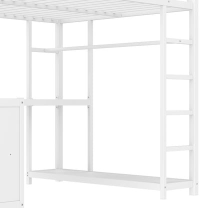 Bellemave Full Size Loft Bed with Desk & Wardrobe, All-in-One Metal Loft Beds Frame with Storage, Space Saving Loft Bed Full Size for Teen, Adult, Apartment, Dorm, White