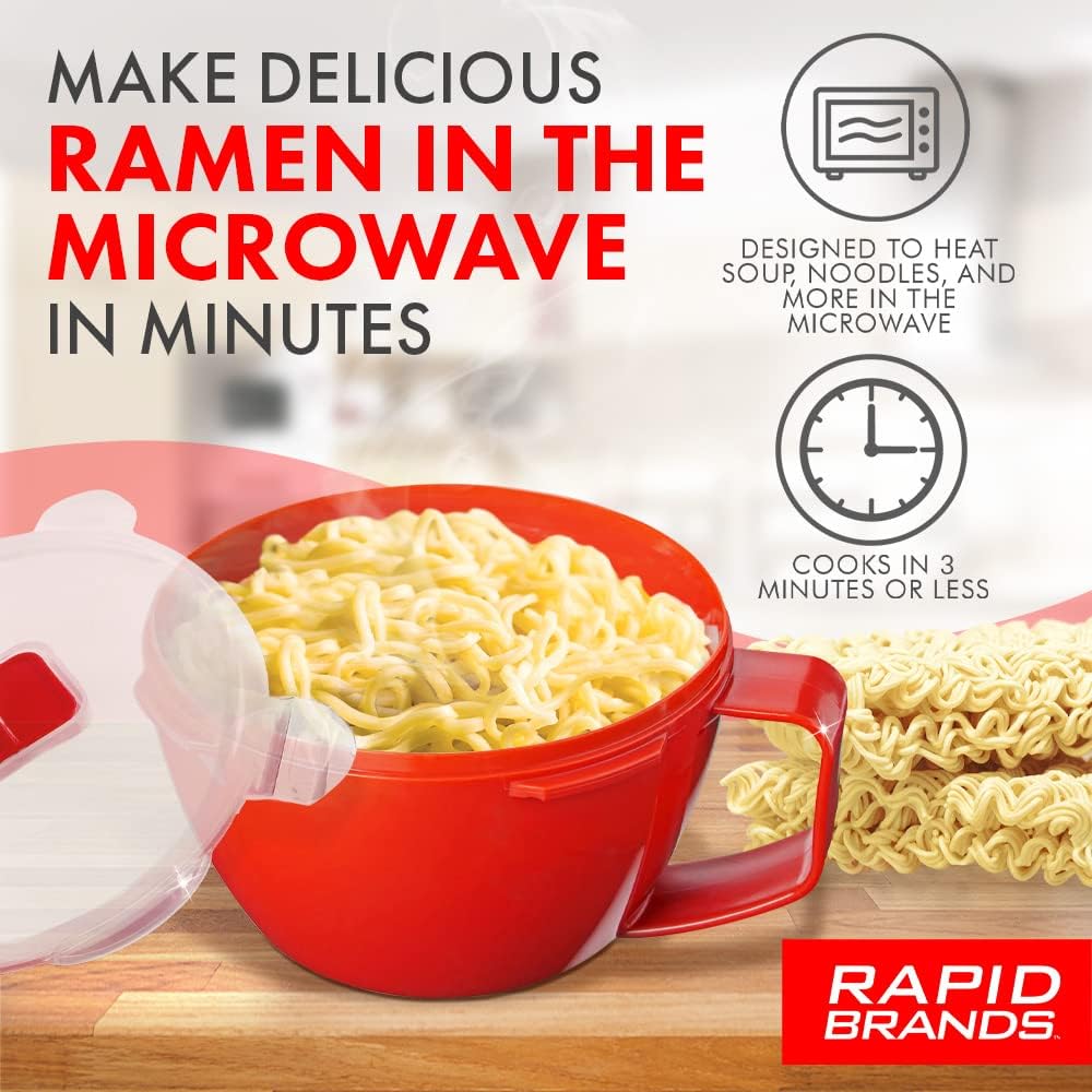 Rapid Plastic Noodle/Soup Bowl, Microwave Safe for Soup & Noodles, Perfect for Dorm, Small Kitchen, or Office