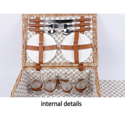 Storage Basket,4 Person Picnic Baskets - Luxury Wicker Hamper Sets -Premium Set with Flatware,Plates,Wine Glasses and Bottle Opener,for Camping Outdoor Party