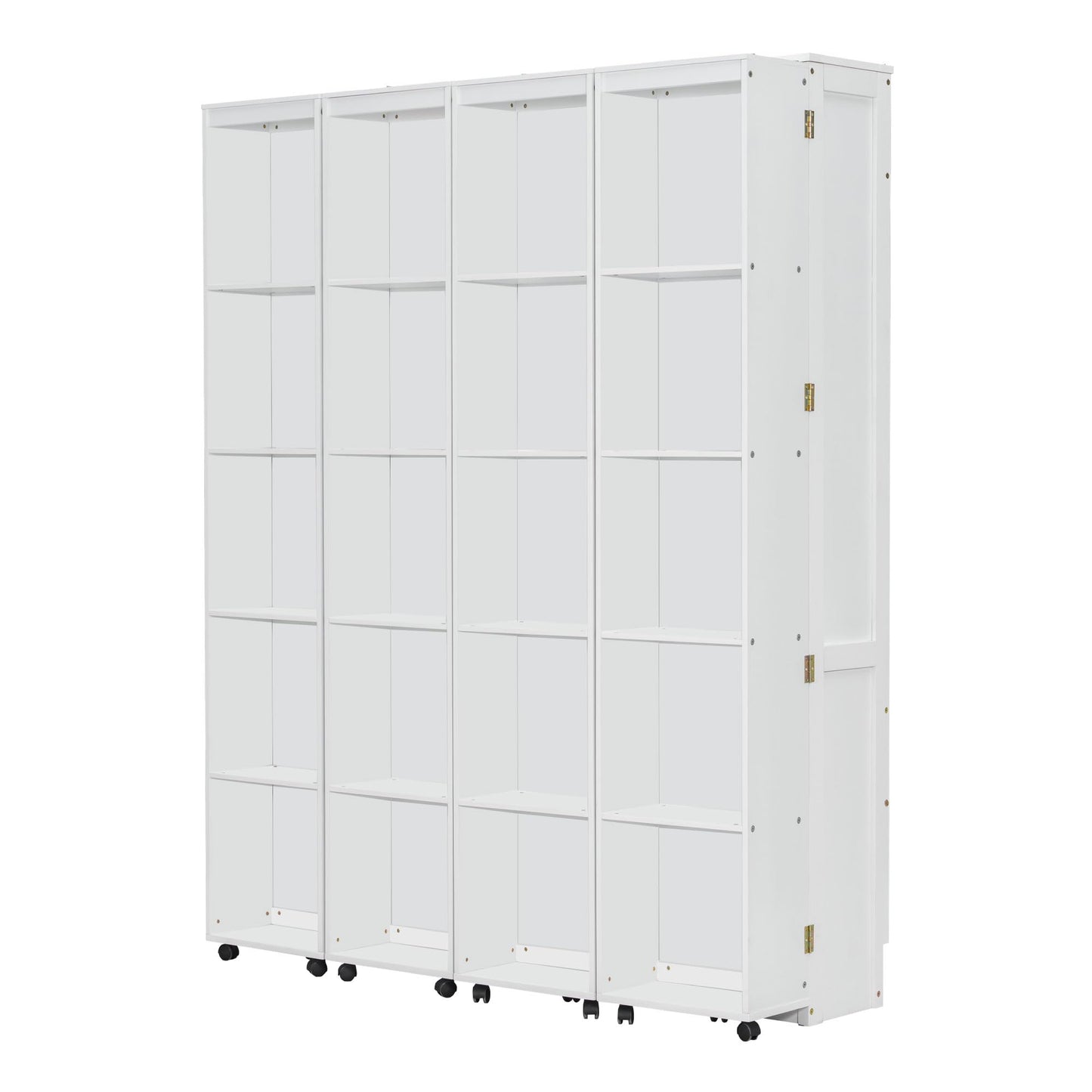 Merax Queen Size Murphy Bed with with 5-Tier Storage Shelves, Wooden Wall Bed Cabinet with Storage Doors, Foldable Platform Bedframe with Hydraulic Lift System for Guest Room and Bedroom
