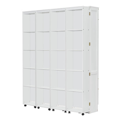 Merax Queen Size Murphy Bed with with 5-Tier Storage Shelves, Wooden Wall Bed Cabinet with Storage Doors, Foldable Platform Bedframe with Hydraulic Lift System for Guest Room and Bedroom