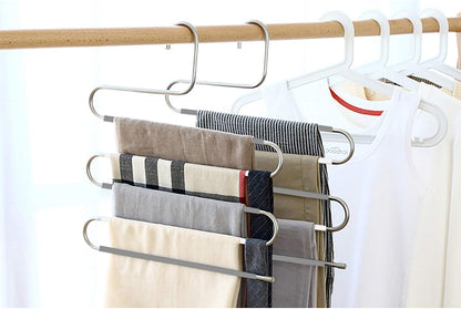 devesanter 6 Pack Non-Slip S-Shape Pants Hangers, Stainless Steel Closet Storage Organizer for Trousers, Jeans, Scarf -