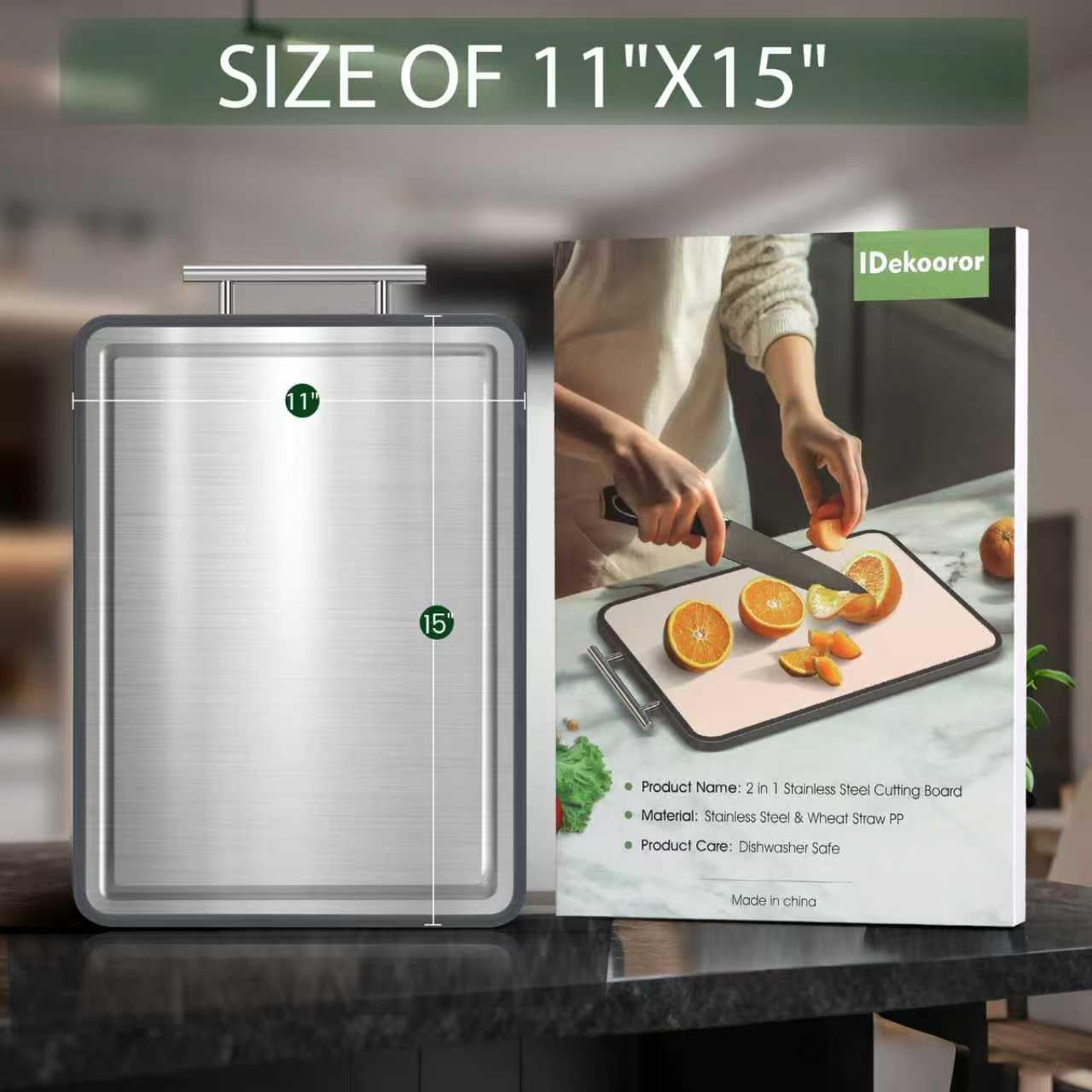 15 11 Inch, 2-in-1 Stainless Steel Cutting Board * IDekooror Double Sided Steel Chopping Board for Kitchen, Steel
