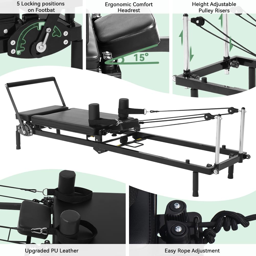 Fairgom Foldable Pilates Reformer Machine, Dual Resistance with Springs and Cords, Pilates Equipment for Home and Gym Use, Suitable for Advanced and Beginners Users, Up to 400 lbs Capacity