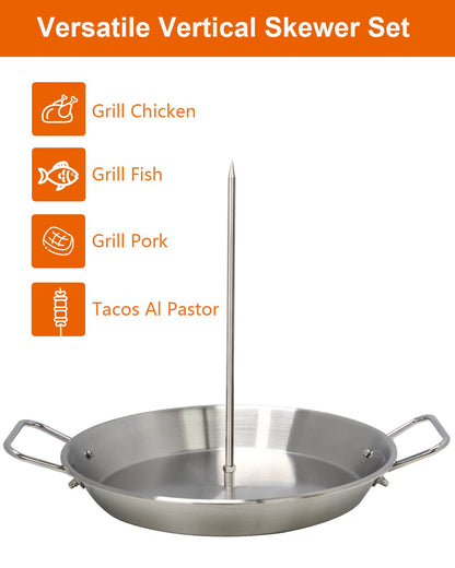 DOLAMOTY BBQ Vertical Skewer Pan Gyro Spit Shawarma Stand for oven, Al Pastor Skewer for Grill, El Pastor Hack for Tacos Al Pastor Chicken, Brazilian, Stainless Steel, with 8",10" stick