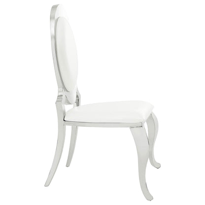 Coaster Home Furnishings - Anchorage - Stainless Steel, Faux Leather - Upholstered Dining Chairs with Oval Backrest, Curved Metallic Legs - Dining Room - Set of 2 - Cream White - 107872N