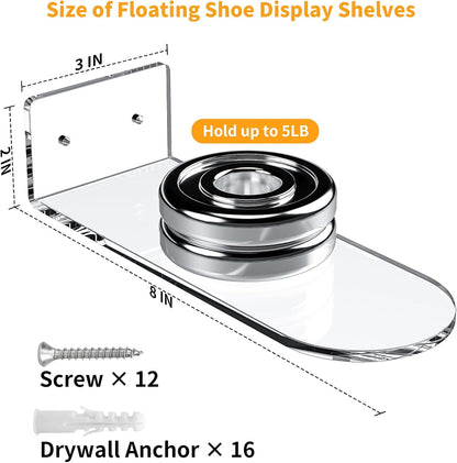 Wall-6 Pack Floating Shoe Shelves for Sneaker Shelves-Levitating Shoe Display Stand Acrylic Sneaker Wall Hanger,Shoe
