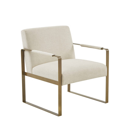 Martha Stewart Upholsterd Accent Chair Living Room Furniture - Modern Design, Comfortable Foam Seat Cushion Bedroom Lounge, Sophisticated Finished, Sturdy Frame, Cream/Gold, 28.5" W x 29" D x 32.5" H