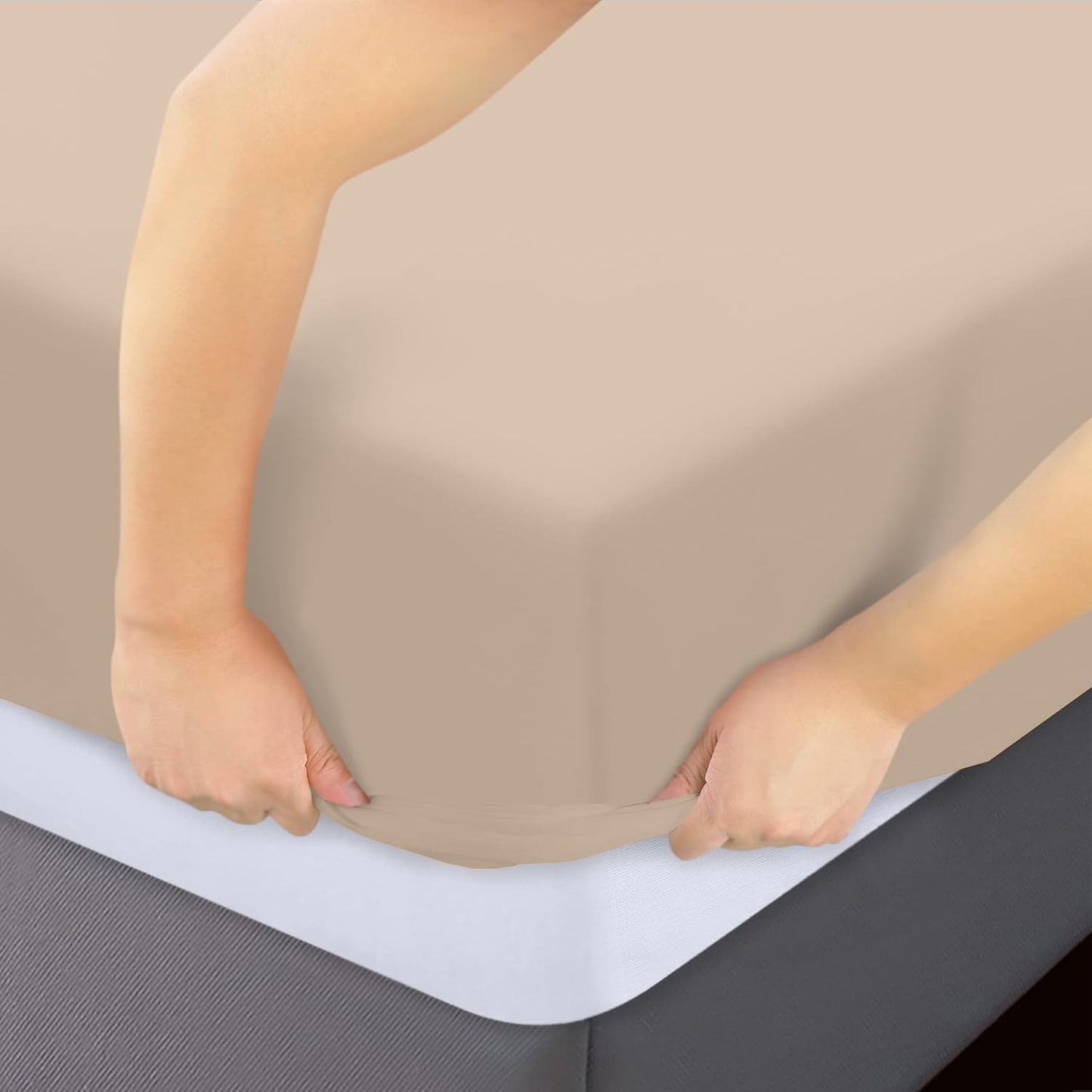 Utopia Bedding Twin Fitted Sheets - Soft Brushed Microfiber - Deep Pockets - Bulk Pack of 2 (Beige)