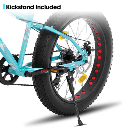 HH HILAND 26 Inch Kids' Bicycles Fat Tire Mountain Bike for Boys and Girls, 7-Speed, Dual-Disc Brake, Kids Beach and Snow Bicycle for Big Kid Green