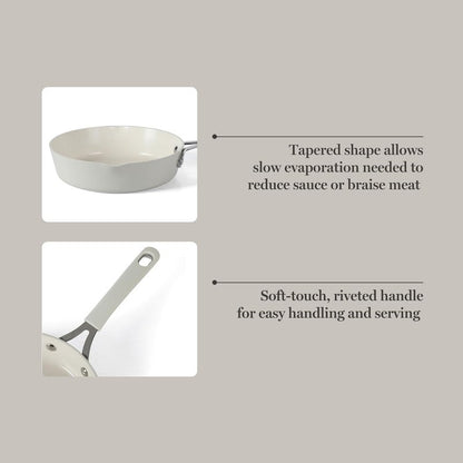 Martha Stewart Heathland 8 Inch Aluminum Fry Pan Cookware Non-Toxic Premium Ceramic Non Stick Frying Pan, Kitchen Egg Pan, Omelet Pan, Always Pan, Pots and Pans, Linen White, Induction Safe