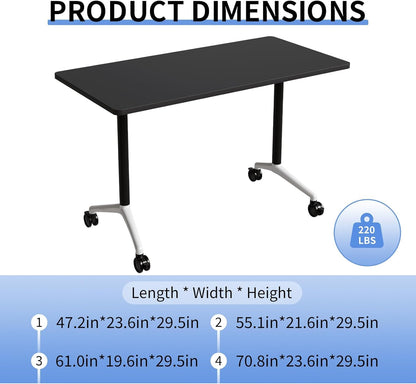 Folding Conference Room Table with Wheels,Flip Top Modular Training Meeting Table,Stackable Mobile Conference Table,Wooden Top Sturdy Frame,Space Saving,for Office,Classroom (4Pack, black, 47.2in)