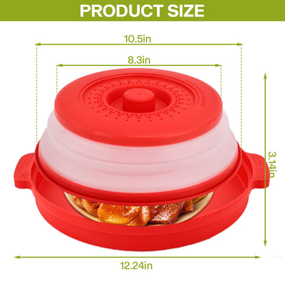 Microwave Splatter Cover for Food with Anti-scald Base Plate,Large Plastic & Silicone Vented Avoid Scalding Collapsible Guard Lid, Plate Holder & Kitchen Colander for Meal Prep-10.7 Inch (2 Pcs BRed)