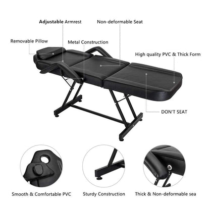 Bazhshxu 72 inches Portable Massage Bed 3 Section Professional Massage Table Height Adjustable Salon Chair Beauty Spa Bed with Adjustable Armrest,Hydraulic Stool