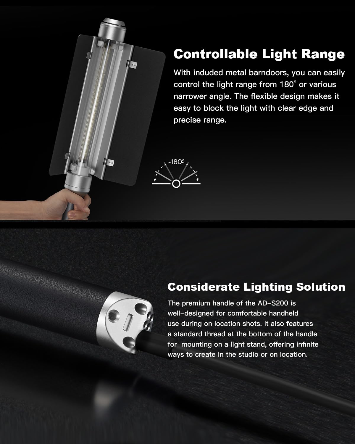 Godox AD200OPro II Accessories, Godox AD-S200 Stick Flash Head 200W 5800K for AD200, AD200Pro and AD200Pro II Pocket Flashes with Barn Door, Carry Bag