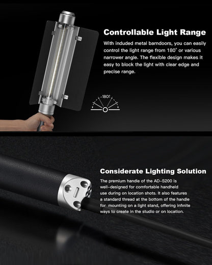 Godox AD200OPro II Accessories, Godox AD-S200 Stick Flash Head 200W 5800K for AD200, AD200Pro and AD200Pro II Pocket Flashes with Barn Door, Carry Bag