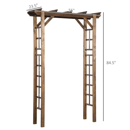 85" Wooden Wedding Arch Arbor, Carbonized Wood Garden Arch for Ceremony Backdrop, Rustic Outdoor Archway with Pergola Top for Party, Garden, Backyard Decor