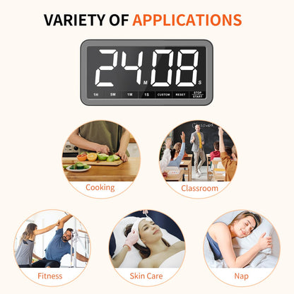 VOCOO Digital Kitchen Timer with 7.8” Extra Large Display, Magnetic LED with 3 Brightness, 4 Alarms and 3 Volume Levels, Battery Powered Countdown Count Up Timer for Cooking, Classroom, Home Gym