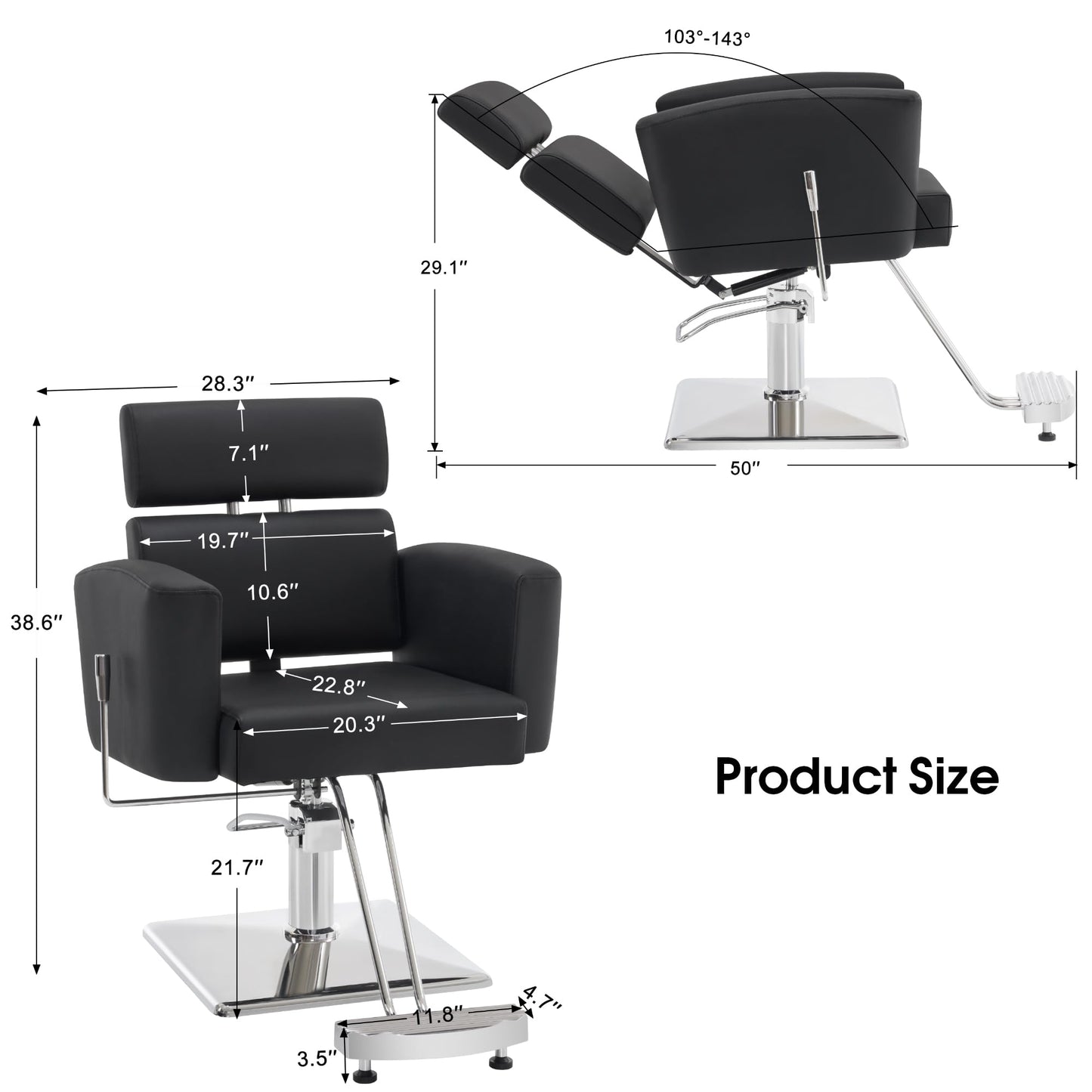 BarberPub Classic Barber Chair with Hydraulic Pump, Reclining Salon Chair for Hair Stylist, Barbershop, Home Salon, Spa Styling Beauty Equipment 9410 (Black)