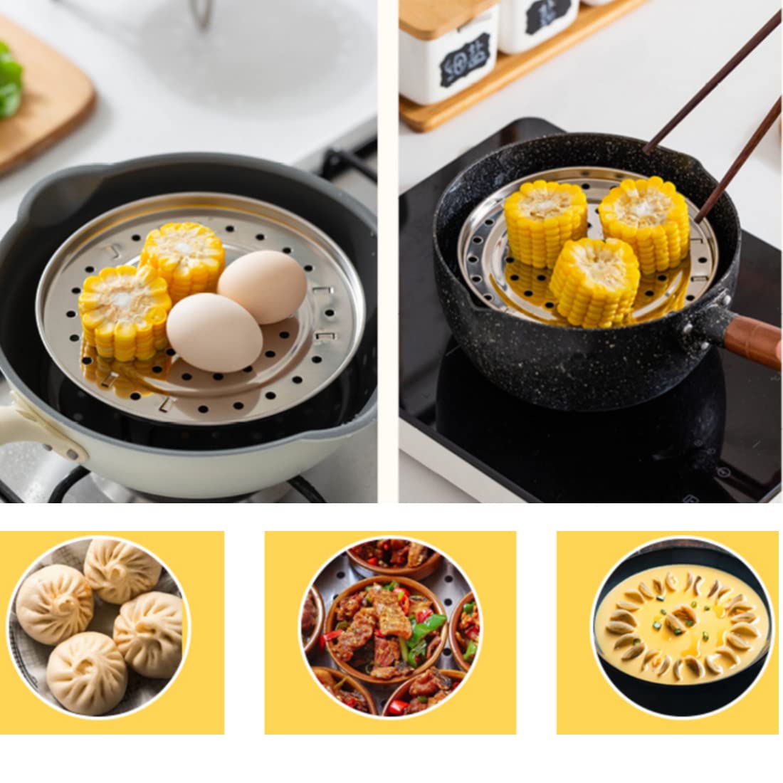 Round Stainless Steel Steamer Rack, Thicken 7.7" 8.5" 9.3" 10" Inch Diameter Canner Steaming Rack Stand Cooking Ware Food Vegetable Steam Tray for Pressure Cooker Pot (4 Pack)