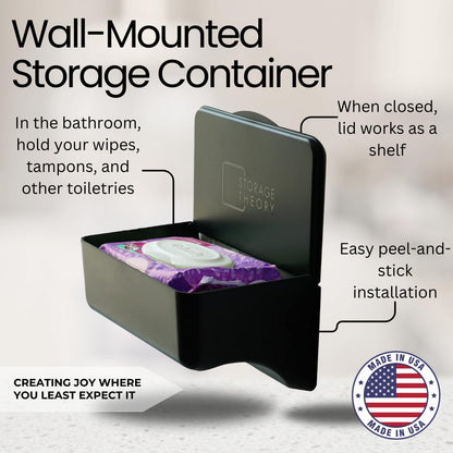 Wipe Holder for Bathroom – Adhesive Wall Mount Organizer for Wet Wipes – Bathroom Toilet Wipes Shelf & Baby Wipe Holder Dispenser, Organize Feminine Products – Black, 1 Pack