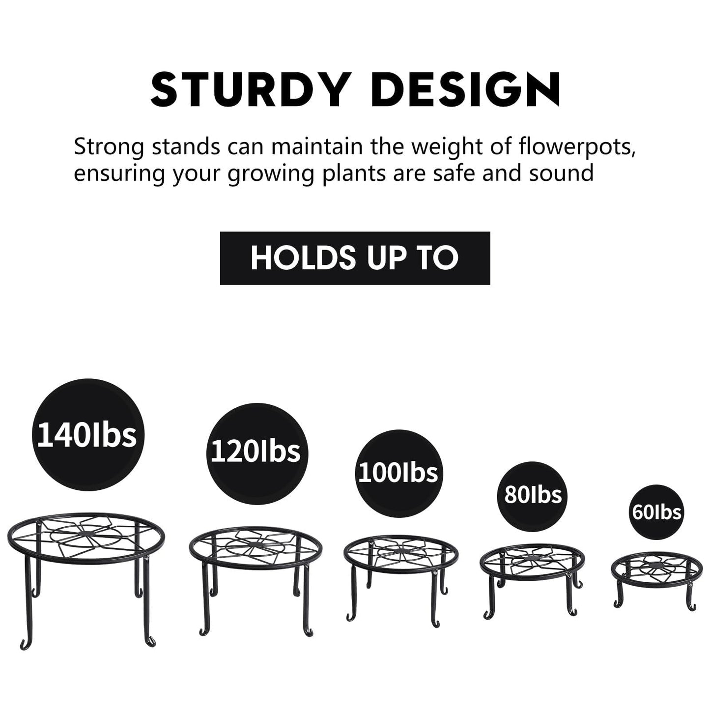 Autopromake 5 Pack Metal Plant Stands,Heavy Duty Potted Holder for Flower Pot,Indoor Outdoor Metal Rustproof Iron Garden Container Round Supports Rack for Planter