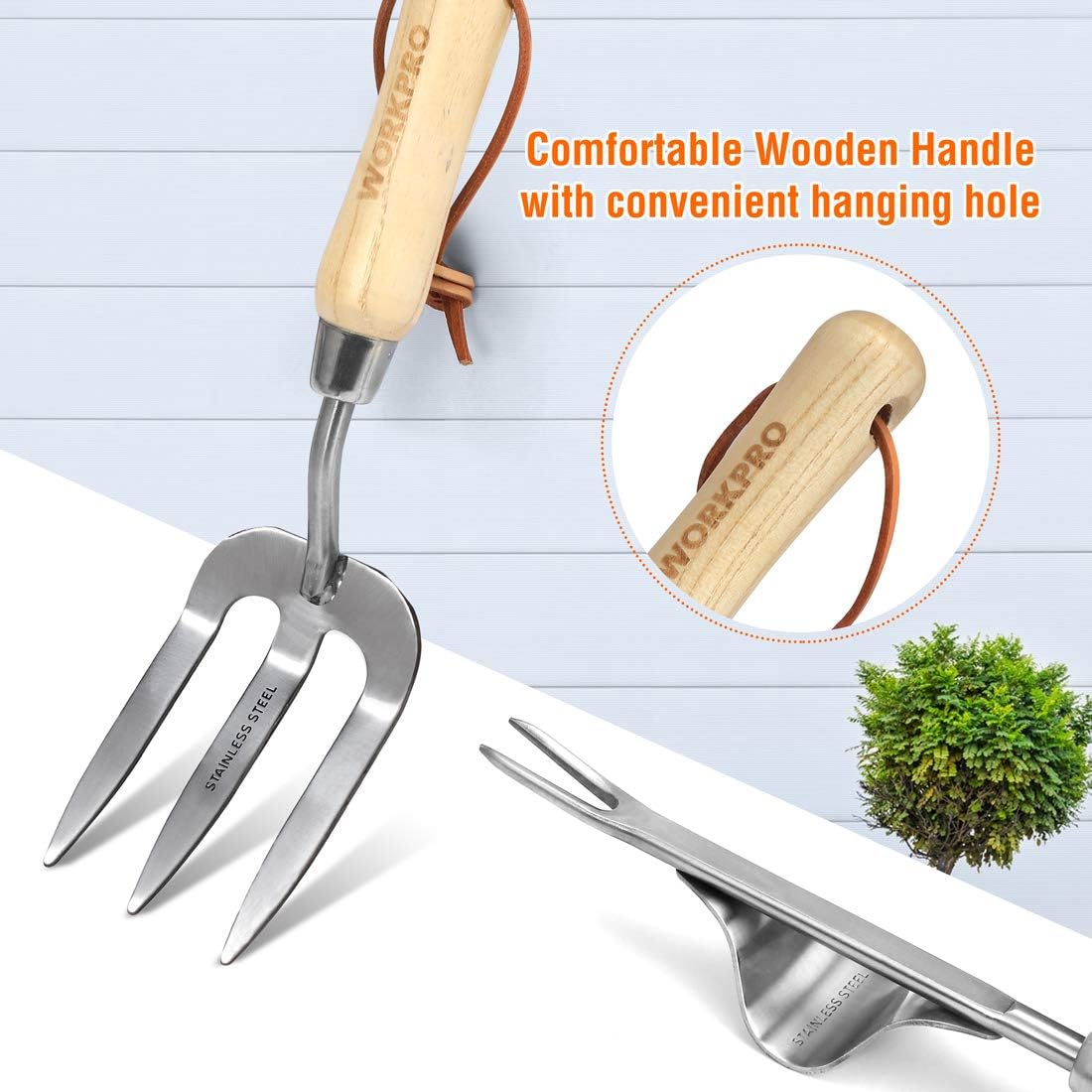 WORKPRO 7 Piece Garden Tools Set, Heavy Duty Stainless Steel with Wooden Handle, Gardening Gifts