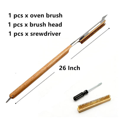 ToppYuanZea 3 Pack 26 Inch Pizza Oven Brush with Scraper and Brass Bristles, Outdoor BBQ Grill Cleaning Brush Copper Wire Pizza Stone with 1 Brush Heads and 1 Screwdriver for Picnic Camping