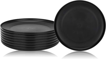 Set of 8 Black Plastic Dinner Plates, 9.75-inch, Microwave/Dishwasher Safe, BPA Free
