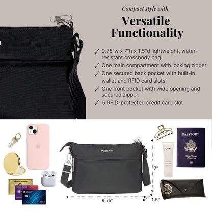 Baggallini womens Securtex® Anti-theft Memento Crossbody Bag Cross Body, Charcoal, One Size US