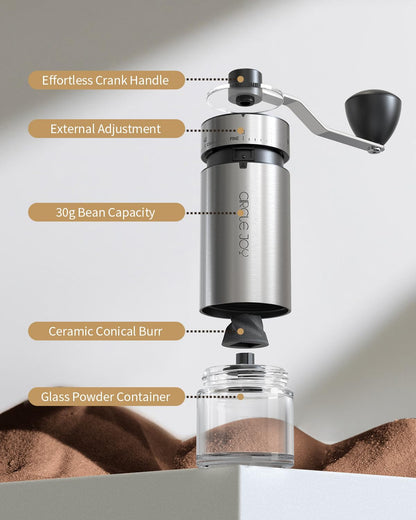 CIRCLE JOY Mini Manual Coffee Grinder with 40 External Adjustable Settings and Ceramic Conical Burr, Portable Stainless Steel Hand Coffee Grinder for Home and Travel