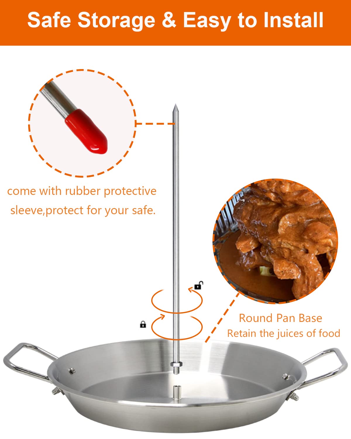 DOLAMOTY BBQ Vertical Skewer Pan Gyro Spit Shawarma Stand for oven, Al Pastor Skewer for Grill, El Pastor Hack for Tacos Al Pastor Chicken, Brazilian, Stainless Steel, with 8",10" stick