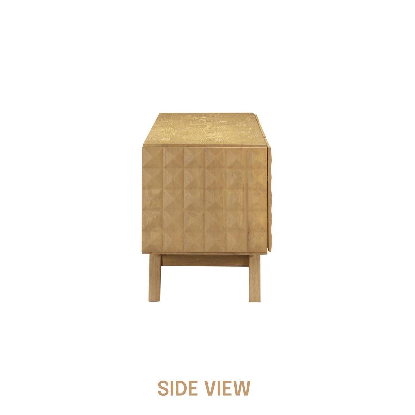 NTC Sapa Mid-Century Modern Solid Wood TV Stand 4-Door Media Console with Carved Geometric Fronts for TVs up to 75", Effortless Assembly, Sand