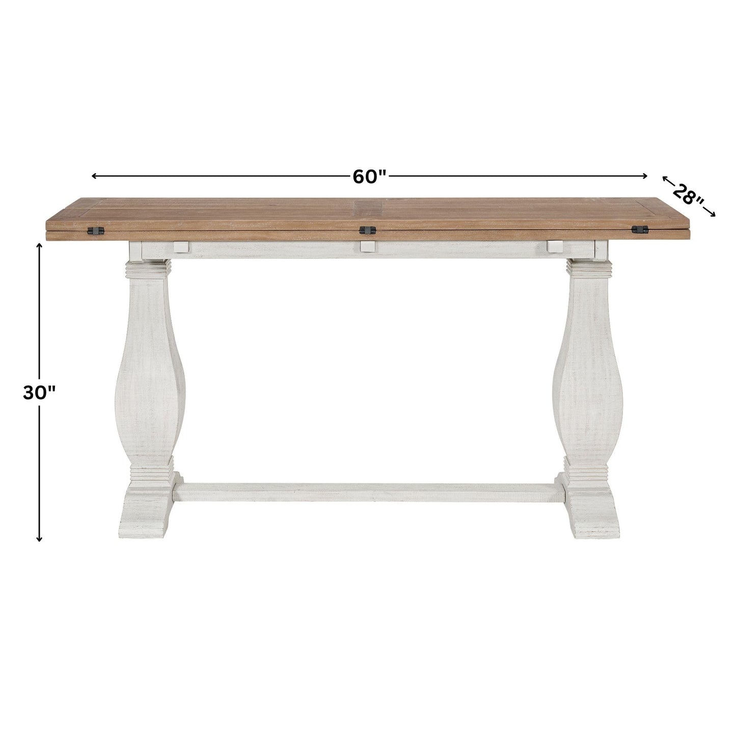 Martin Svensson Home Napa Solid Wood Pedestal Flip-Top Sofa Console Table, White and Driftwood, 60 inches x 18 inches x 30 inches