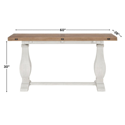 Martin Svensson Home Napa Solid Wood Pedestal Flip-Top Sofa Console Table, White and Driftwood, 60 inches x 18 inches x 30 inches