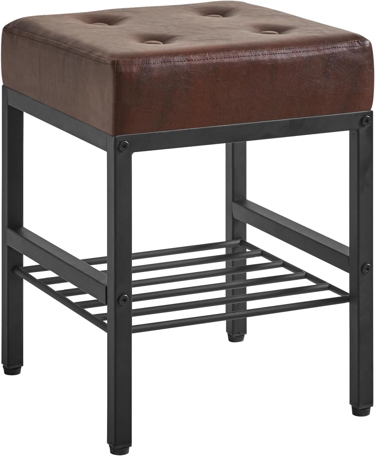 16.34 inches LG-60Z IBUYKE Square Stool with Adjustable Feet and Storage Space, Footrest Chair,Multi-Use as Small Side